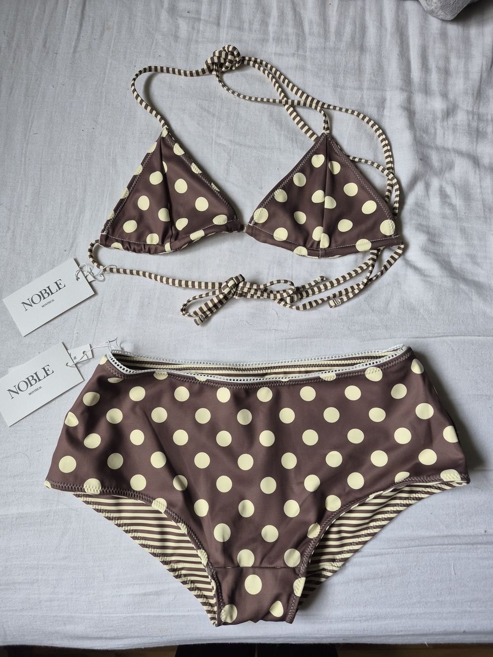 Noble Brown Polka Dot Bikini Set - High Waisted Bottom & Triangle Top